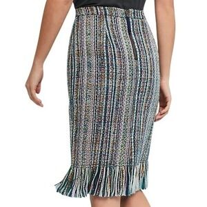 Maeve Anthropologie Multicolor Tweed Fringe Pencil Skirt Size 6